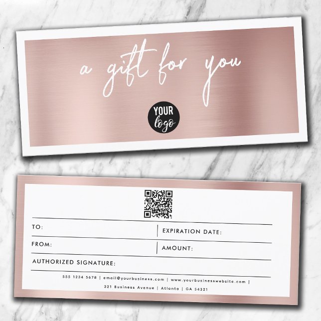 Rose Gold Business Logo QR Code Certificat cadeau (Créateur téléchargé)