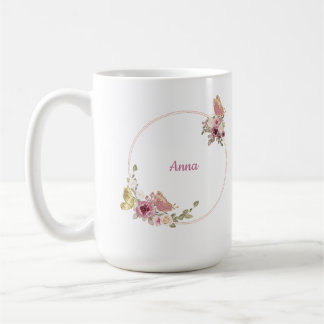Rose Gold Butterfly Floral Latte Mug – Custom Name