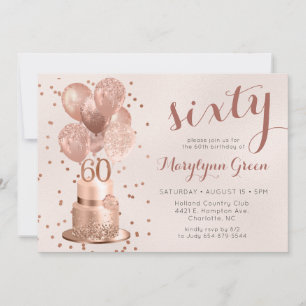 Rose Gold Cake 60th Birthday Invitation