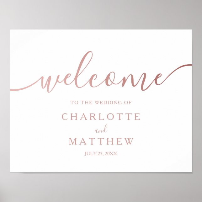 Rose Gold Calligraphie Bienvenue Poster Mariage (Devant)