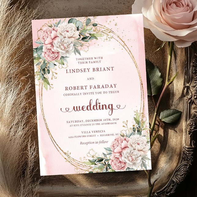 Rose Gold Chic Faire-Part Floral Eucalyptus Mariag (Chic Rose Gold Blush Floral Eucalyptus Wedding Invitation

)