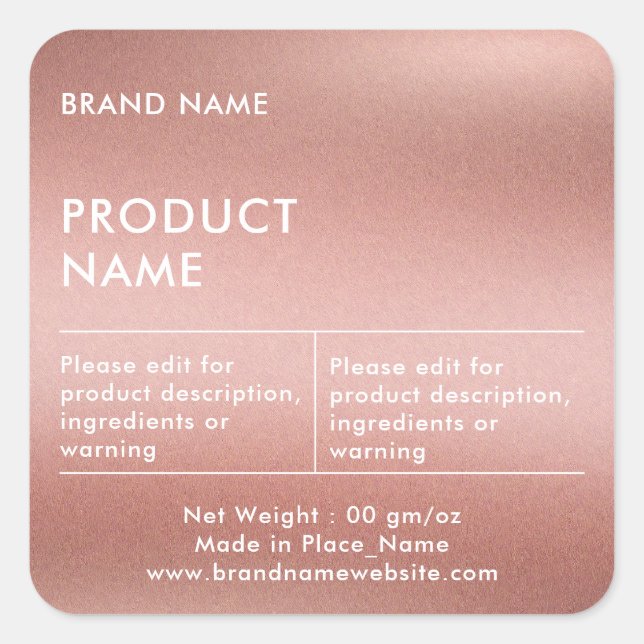 Rose Gold Chic Minimalist Nom de marque Étiquette  (Devant)