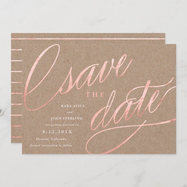 Rose Gold Chic Rustique Cartes de Faire-Part | Ros (Devant / Derrière)