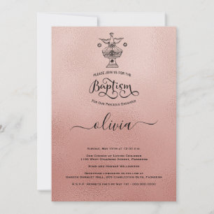 Rose Gold Christening Baptême Invitation