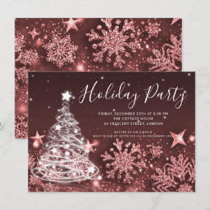 Rose Gold Christmas Tree Fête de Noël Invitation