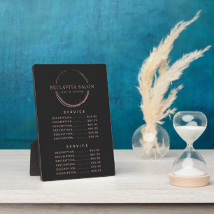 Rose Gold Circle Salon Logo Prix Menu Plaque