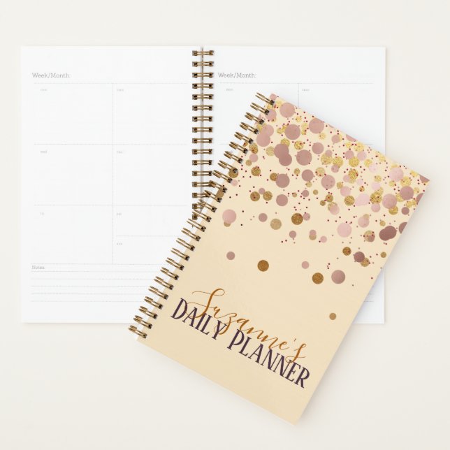 Rose Gold Confetti Planificateur personnalisé (Devant avec enveloppe)
