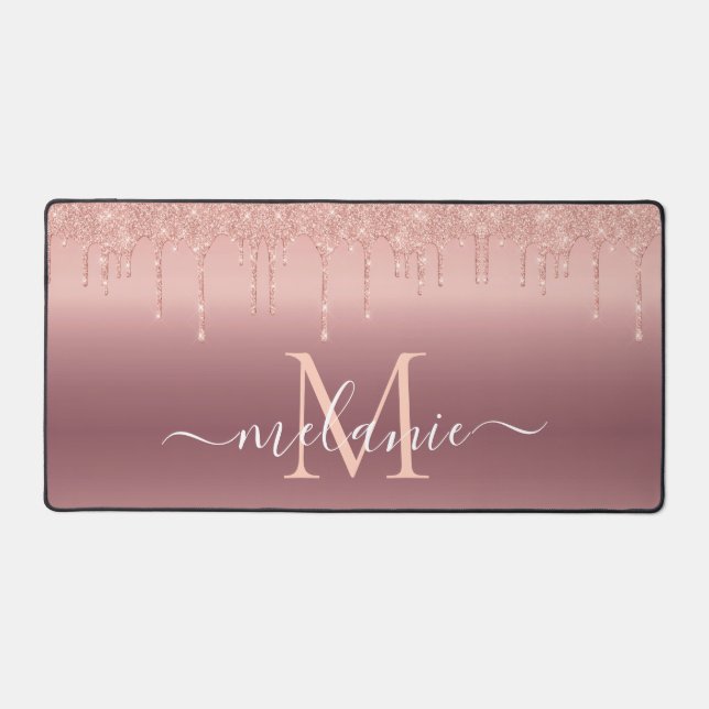 Rose Gold Desk Mat Nom et lettre personnalisés (Recto)