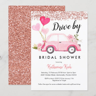 Rose Gold Drive by Bridal Shower Invitation