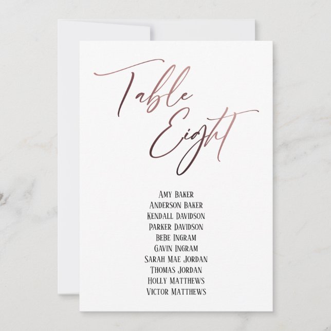 Rose Gold écriture manuscrite Tableau huit places (Devant)