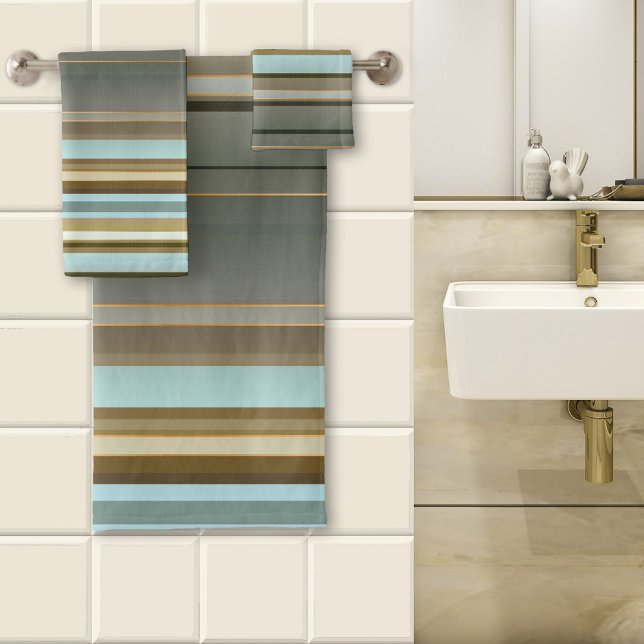 Rose Gold élégante à rayures sur fond de plage sab (A beautiful striped bathroom towel set in a variety of beach colors with tiny rose gold lines)