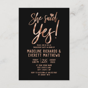 Rose Gold Elle A Dit Oui Engagement Invitation