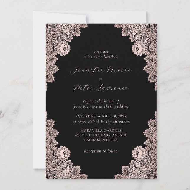 Rose Gold et Black Faire-part de mariage (Devant)