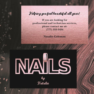 Rose Gold et Black Nail Technicien Carte de visite