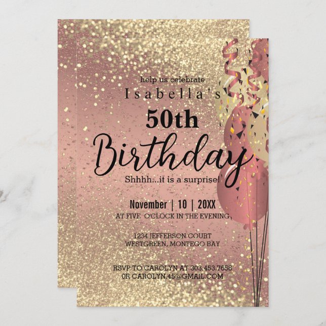 Rose Gold et Gold Parties scintillant Invitation d (Devant / Derrière)