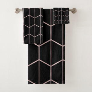 Rose Gold et Noir Chic Hexagone Géométrique Glamou