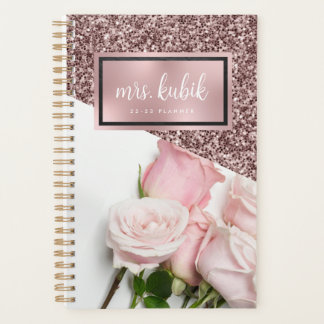 Rose Gold et rose Fleurs Enseignant Planificateur