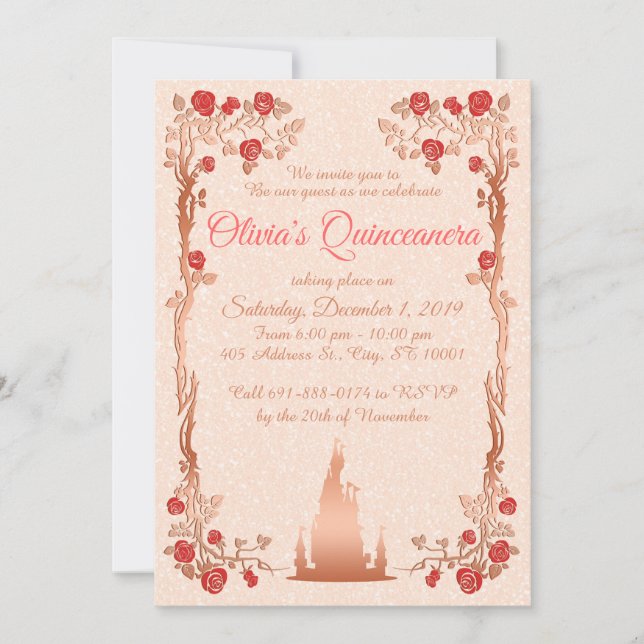 Rose Gold Fairytale Quinceanera Invitation (Devant)