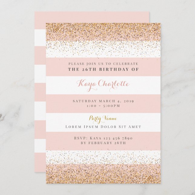 Rose Gold Femmes Invitation d'anniversaire (Devant / Derrière)