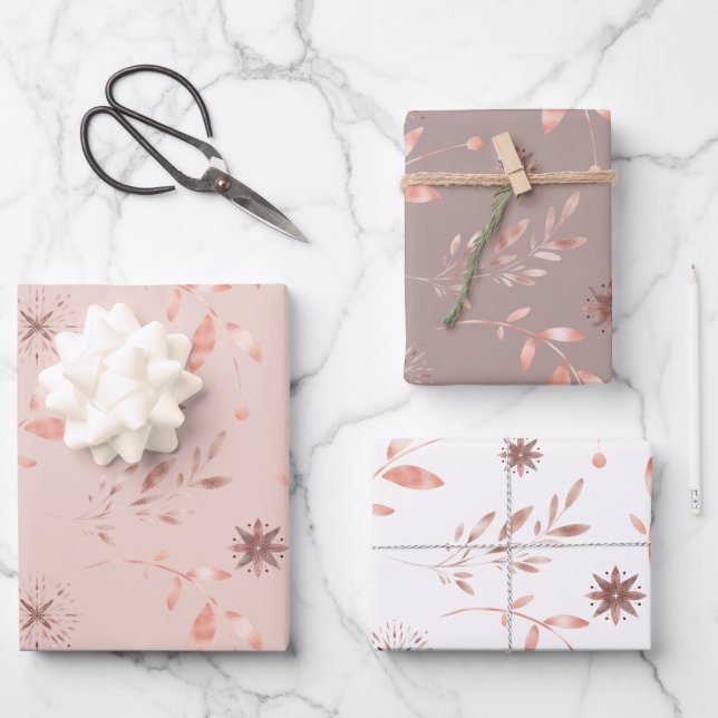 Rose Gold Fêtes de Noël Feuilles et Étoiles (Recto)