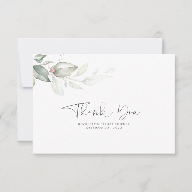 Rose Gold Feuilles de Verdure Aquarelle Merci (Devant)