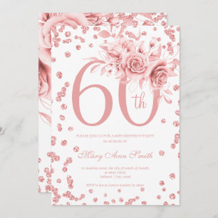 Rose Gold Floral 60e Anniversaire Fête Invitation