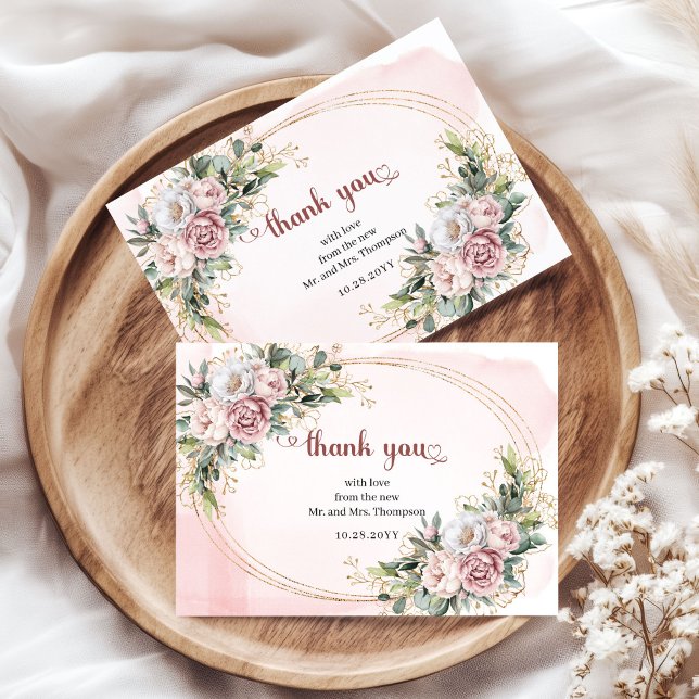 Rose Gold Floral Élégant Mariage Merci (Graceful Rose Gold Floral Greenery Wedding Thank You Card

)