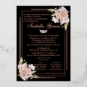 Rose Gold Floral Quinceañera Invitation d'annivers