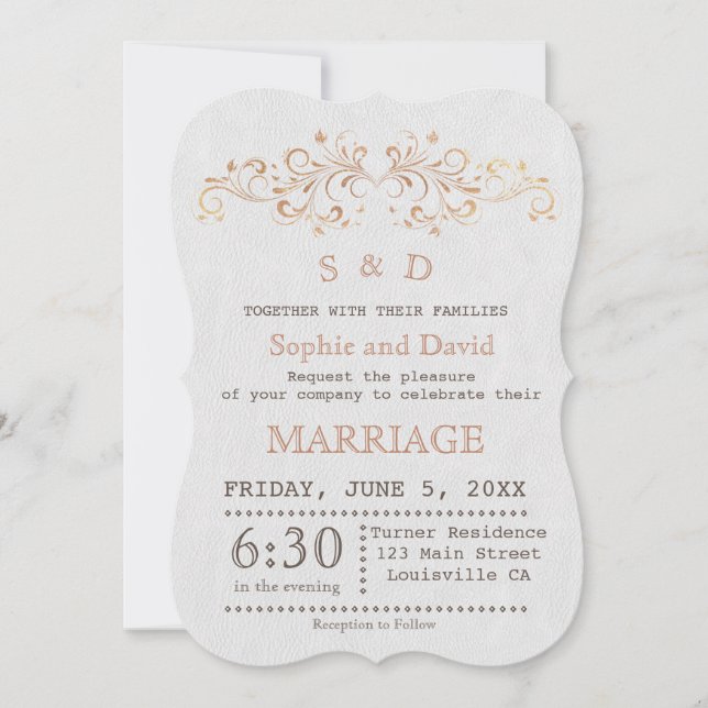 Rose Gold Flourish Swirl White Wedding Invitation (Devant)