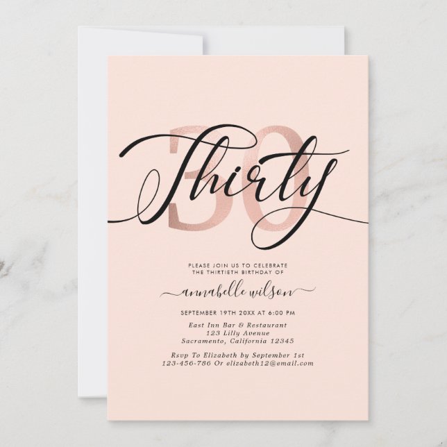 Rose Gold Foil 30e anniversaire Invitation photo (Devant)