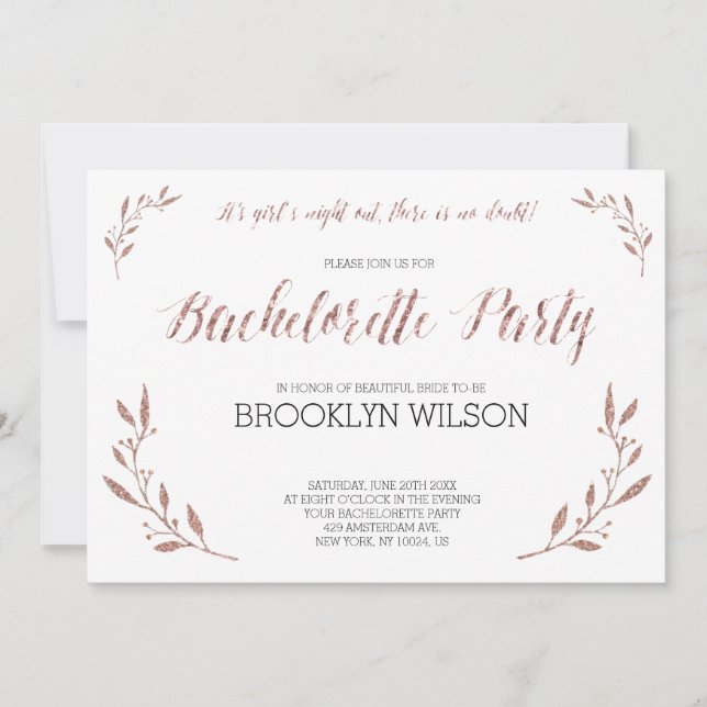 Rose Gold Foil Bachelorette Invitations Floral (Devant)