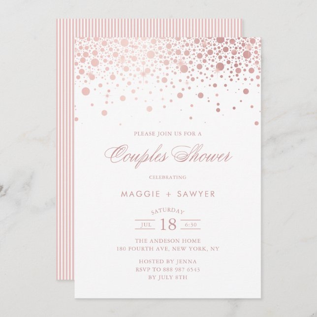 Rose Gold Foil Confetti Couples Douche Invitation (Devant / Derrière)