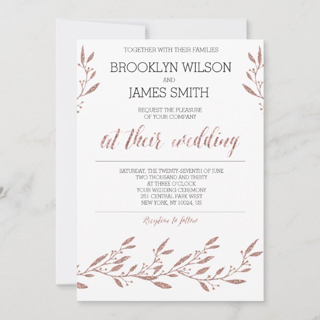 Rose Gold Foil Effet Mariage Invitations (Devant)