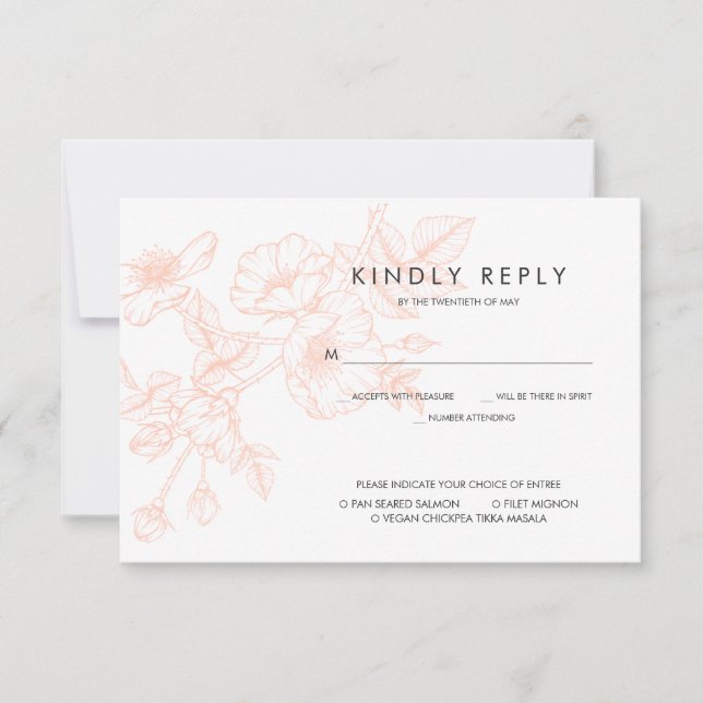 Rose Gold Foil Floral Wedding RSVP avec choix de r (Devant)