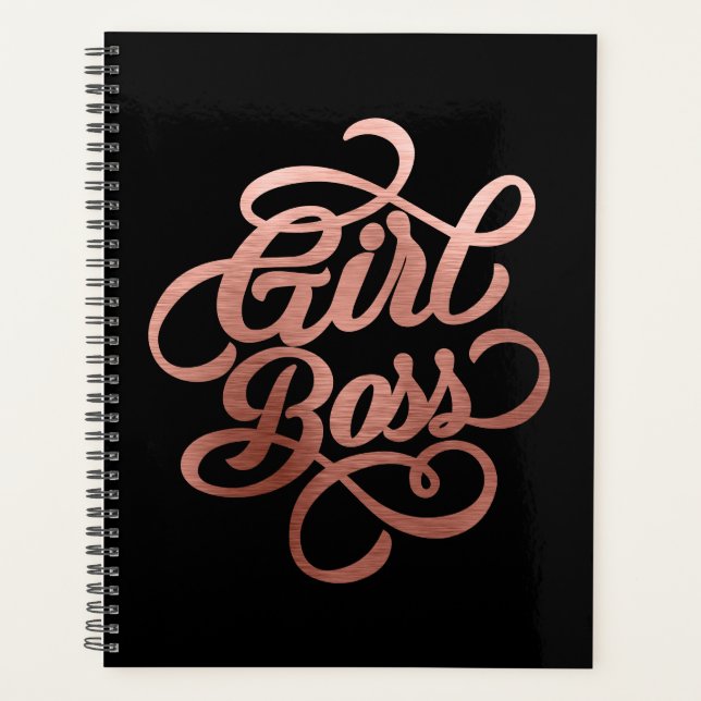 Rose Gold Foil Girl Boss Typographie noir (Devant)