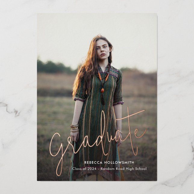 Rose Gold Foil Grad Photo Faire-part de graduation (Recto)