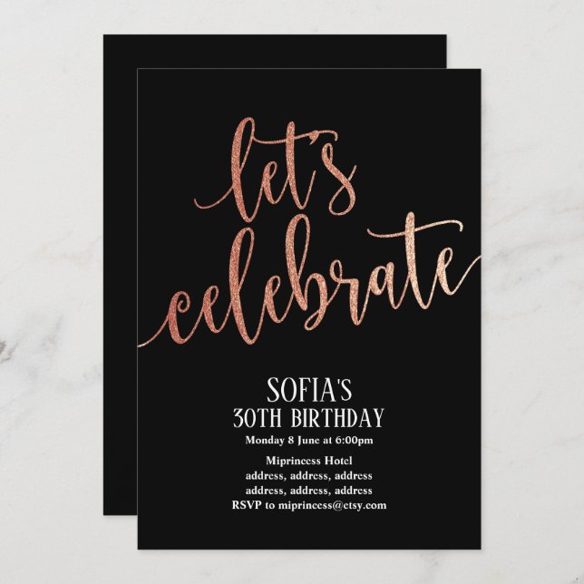 Rose Gold Foil, invitation de fête d'anniversaire (Devant / Derrière)