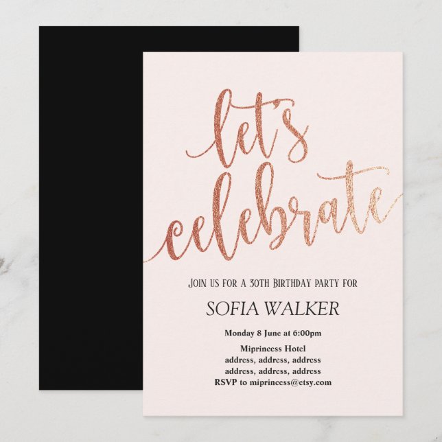 Rose Gold Foil, invitation de fête d'anniversaire (Devant / Derrière)