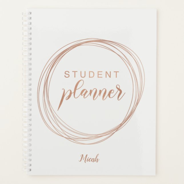 Rose Gold Foil Moderne Monogramme Nom Étudiant (Devant)