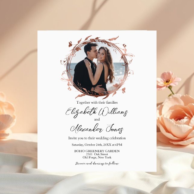 Rose Gold Foil Photo Budget Mariage Invitations (Créateur téléchargé)