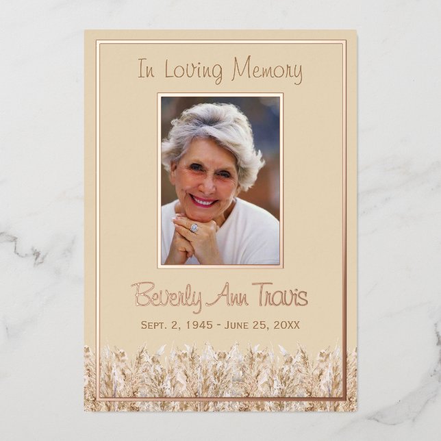 Rose Gold Foil photo carte funéraire avec poème (Recto)