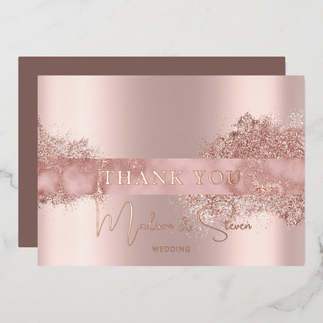 Rose Gold Foil Script Mariage Merci Cartes (Recto/Verso)