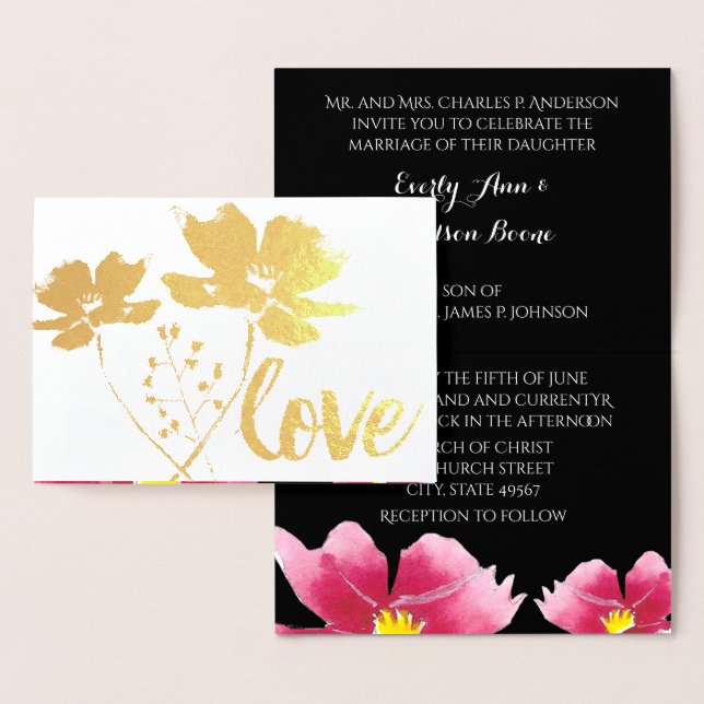 Rose Gold Foil Typographie Mariage Invitations (Affichage)