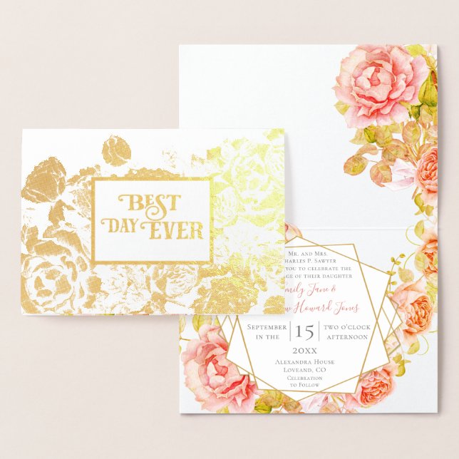 Rose Gold Foil Typographie Mariage Invitations (Affichage)