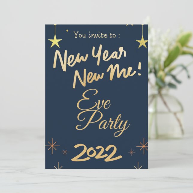 Rose Gold Glitter 2022 New Year's Party Invitation (Debout devant)