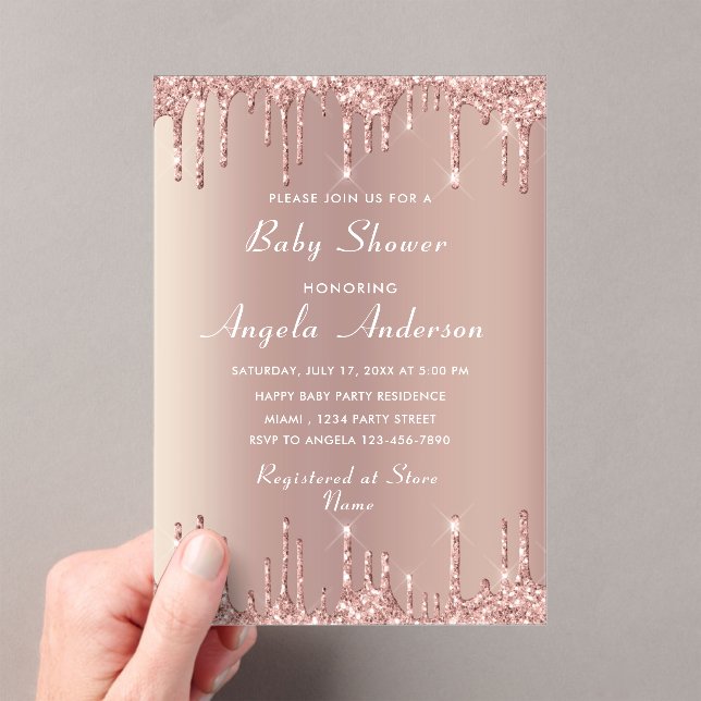 Rose Gold Glitter Acrylic Baby Shower Invitation (In situ (ordinateur de poche))