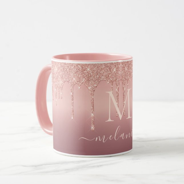 Rose Gold Glitter Coffee Mug Your Name and Letter (Devant gauche)