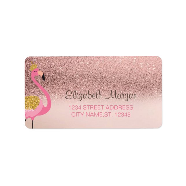 Rose Gold Glitter Ombre Rose Flamingue Étiquette (Devant)