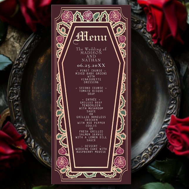 Rose Gold Gothique Café Rose Rouge Mariage Menu (Créateur téléchargé)