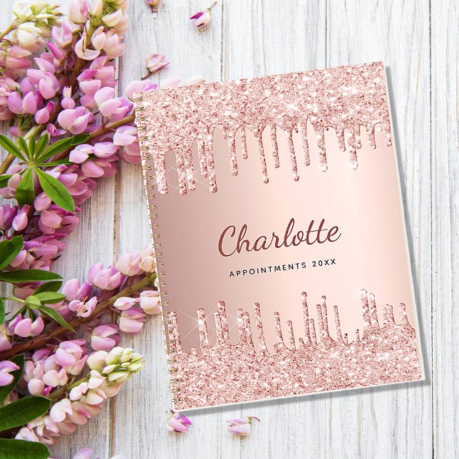 Rose gold gouttes monogramme nom 2027 (Créateur téléchargé)